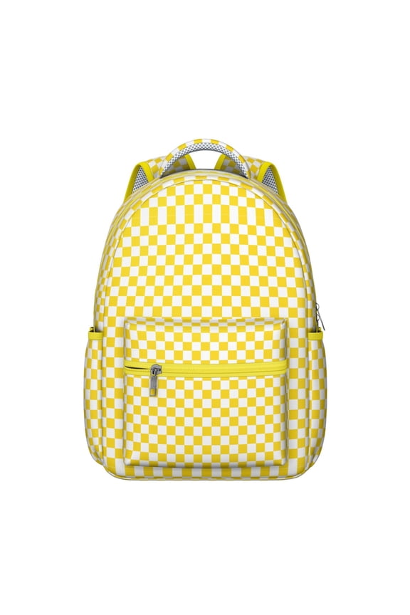 Yellow Checkerboard Backpack for School,Cute School Bag,Schoolbag with Adjustable Shoulder Straps & Padded Back,15.3"x11"x7.1".