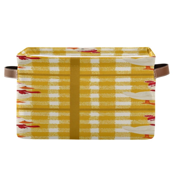 Yellow Checkerboard Cute Duck Wear Christmas Hat Square Storage Bins with Handles Collapsible Containing Box 1 Pack