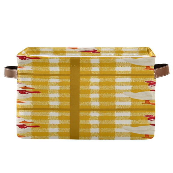 Yellow Checkerboard Cute Duck Wear Christmas Hat Square Storage Bins with Handles Collapsible Containing Box 1 Pack