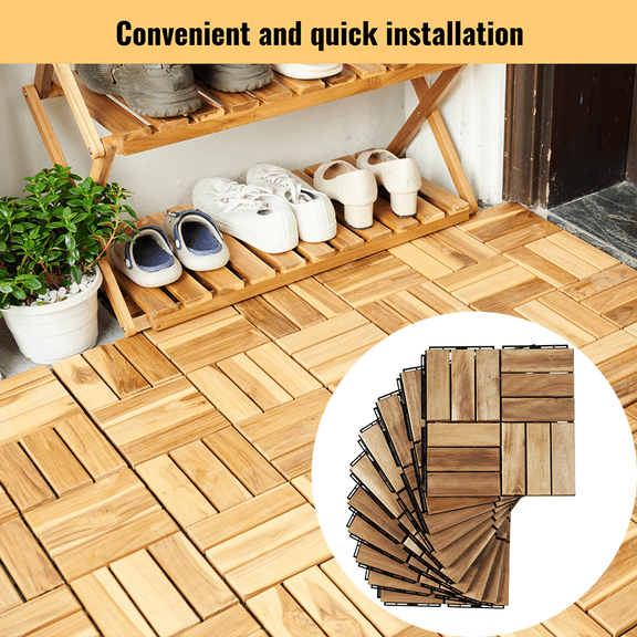 Yellow Checkerboard Interlocking Deck Tiles 12x12 Inch Acacia Hardwood Outdoor Flooring for Patio Balcony Poolside Garden Porch Backyard Upgrade DIY Project Easy Snap Lock 30 PCS Tiles Set