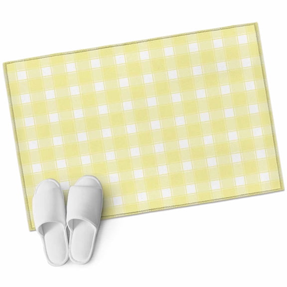 Yellow Checkered Bathroom Rug Washable 2x3 Entryway Rug Non Slip Farmhouse Plaid Buffalo Elegant Front Door Mat Low Pile Indoor Doormat Throw Floor Carpet for Kitchen Bedroom Entrance