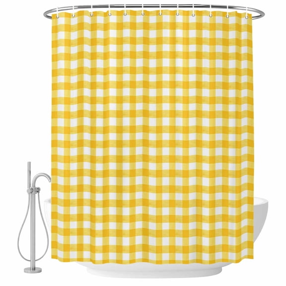 Yellow Checkered Bathroom Shower Curtains with Hooks, Farmhouse Classic Waterproof Fabric Washable Shower Curtain for Home Hotel Bathtub Decor 60x72 Inch