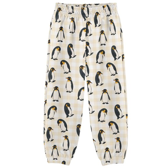 Yellow Checkered Penguin Boys Pants Kids Casual Sweatpants Joggers Toddler Sports Pants 3-10 Years