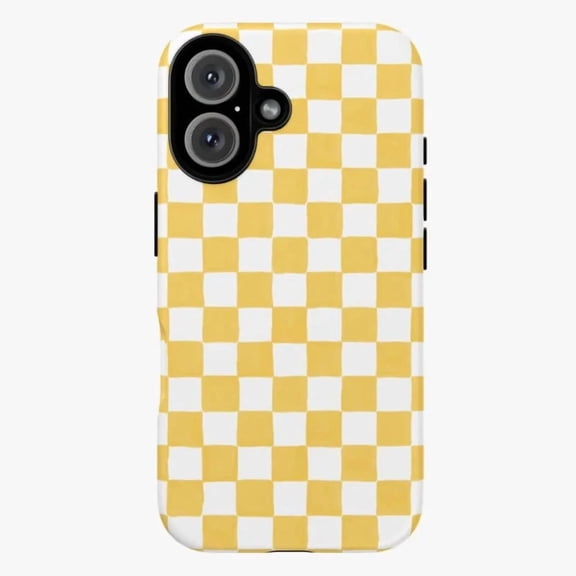 Yellow Checkered Phone Case, Cute Aesthetic Checkerboard Protective Cover, Slim Shockproof, MagSafe Compatible with iPhone 17 16 15 14 13 12 11 Promax