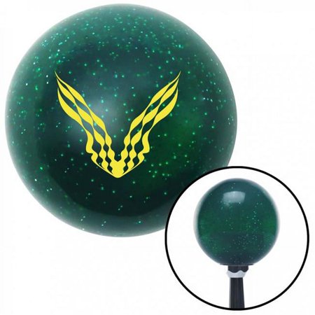 Yellow Checkered Racing WIngs Green Metal Flake Shift Knob with M16 x 1.5 Insert