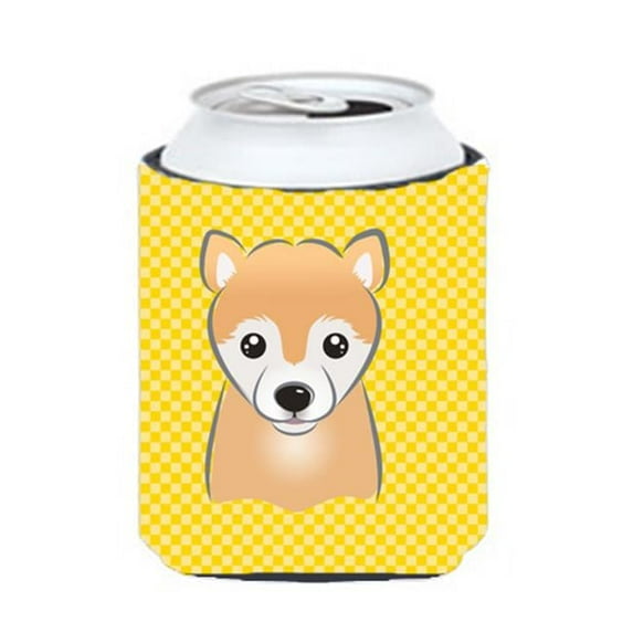 Yellow Checkered Shiba Inu Can or Bottle Hugger