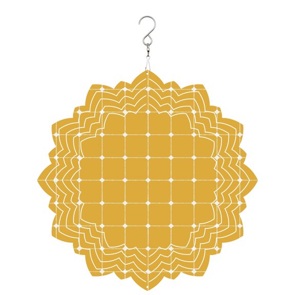 Yellow Checkered Wind Spinner for Garden Yard 8In, Modern Minimalist Geometric Grid Lines Plaid 3D Stainless Steel Kinetic Hanging Wind Spinners Rustproof Outdoor Decor for Lawn Patio Home