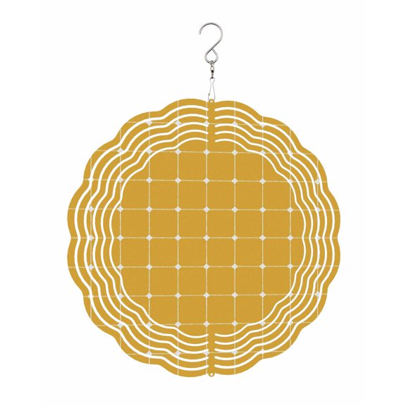 Yellow Checkered Wind Spinner for Garden Yard 8In, Modern Minimalist Geometric Grid Lines Plaid 3D Stainless Steel Kinetic Hanging Wind Spinners Rustproof Outdoor Decor for Lawn Patio Home