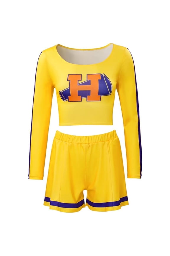 Yellow Cheerleader Costumes Cheerleading Uniforms Crop Top Pants Outfit
