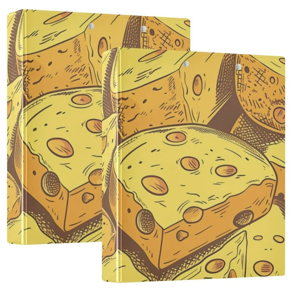 Yellow Cheese File Folder 3 Ring Binders 1.5 inch Hardcover File Folders with Interior Pockets A4 Size Organizer for School Office Hospital Set of 2