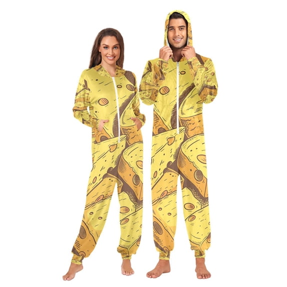 Yellow Cheese Adult Unisex Onesie Pajamas Slim Fit One Piece Suit Pjs Sleepwear Pajama Jumpsuit