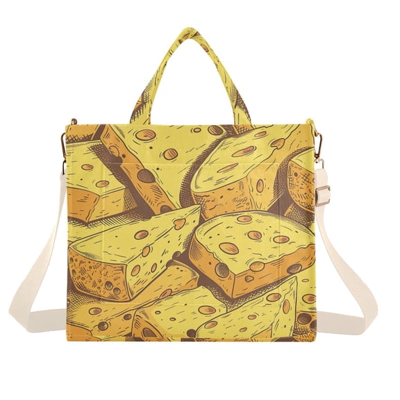 Yellow Cheese Corduroy Tote Bag Handbag Large Messenger Bag Shoulder Crossbody Zipper Bag Purse