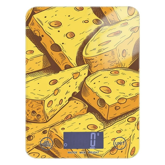 Yellow Cheese Food Scale Digital Kitchen Scale Waterproof Tempered Glass Tare Function 11 lb for Baking Cooking Meal Prep