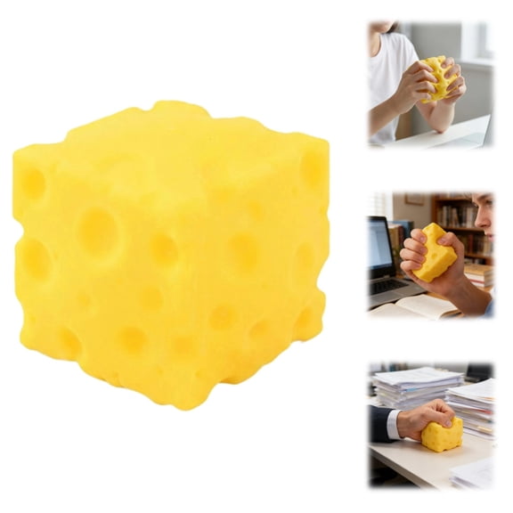 Yellow Cheese Squishy 1.6 Inch Jumbo Stress Ball, Soft Slow Rising Food Squishy Toy, Cute Squeeze Fidget for Adults, Anxiety Relief Sensory Toy, Party Favor Gift
