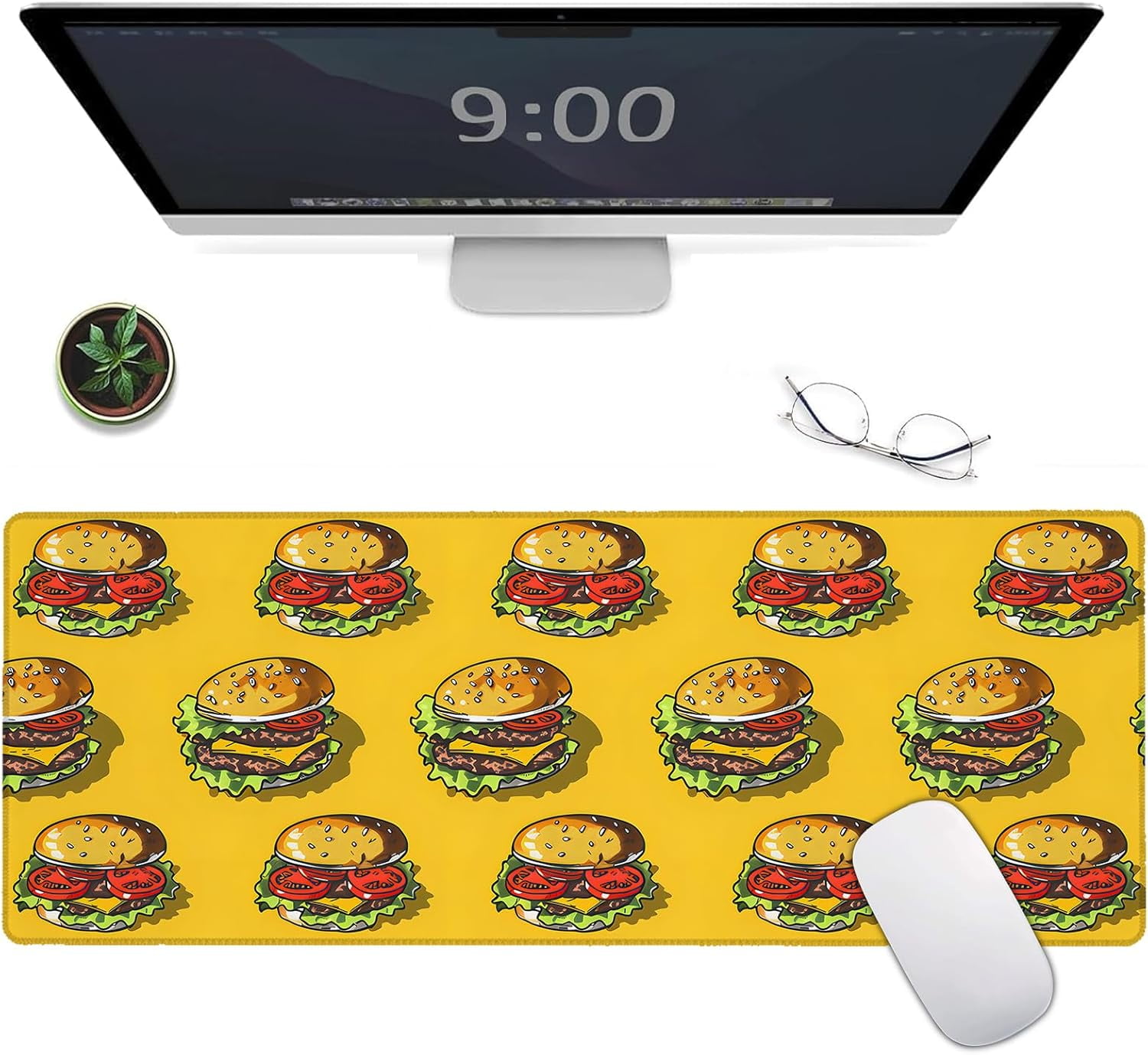 Yellow Cheeseburger Large Gaming Mouse Pad,Hamburger Fast Food Desk Mat ...