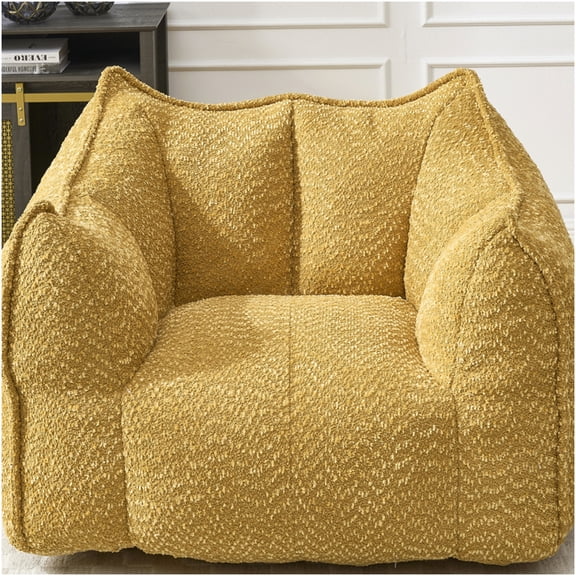 Yellow Chenille Sofa Chair with High Resilience Foam, Comfortable Square Accent Chair for Living Room, Bedroom, Reading, TV Watching and Gaming