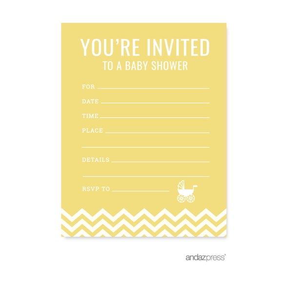 Koyal Wholesale Yellow Chevron Gender Neutral Baby Shower Paper Invitations, Blank Cards with Envelopes, 20-Pack
