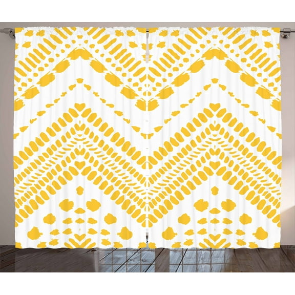 Ambesonne Yellow Chevron Curtains 2 Panel Set, Colorful Folk Zigzag, 108" x 108", Mustard White