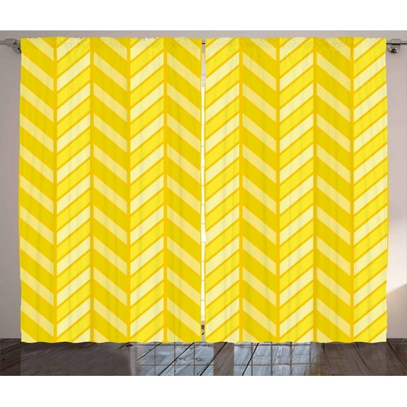 Ambesonne Yellow Chevron Curtains 2 Panel Set, Vertical Retro, 108" x 63", Avocado Green Yellow