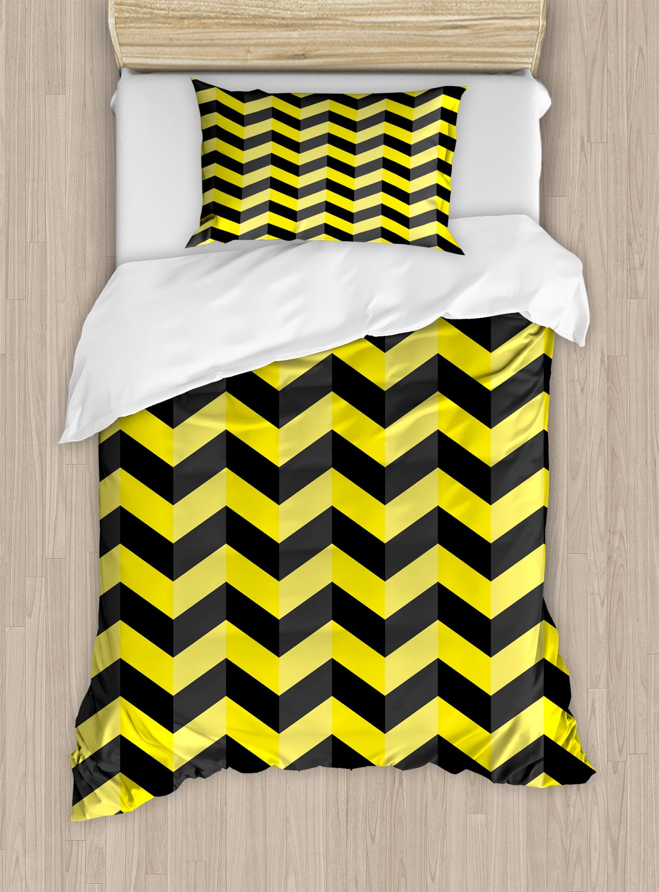 Twin Black and Yellow Chevron Duvet Cover Set