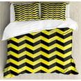 thumbnail image 1 of Yellow Chevron Duvet Cover Set, Black and Yellow Chevron Pattern Danger Hazard Warning Sign Stripes Zigzag, Decorative 3 Piece Bedding Set with 2 Pillow Shams, King Size, Black Yellow, by Ambesonne, 1 of 3