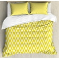 thumbnail image 1 of Yellow Chevron Duvet Cover Set, Thin Yellow and White Chevron Stripes Retro Pattern in Contemporary Design, Decorative 3 Piece Bedding Set with 2 Pillow Shams, Calking Size, Yellow White, by Ambesonne, 1 of 3