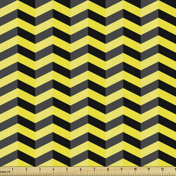 Yellow Chevron Fabric by the Yard, Black Yellow Chevron Pattern Danger Hazard Warning Sign Stripes Zigzag, Decorative Upholstery Fabric for Chairs & Home Accents, 10 Yards, Black Yellow by Ambesonne