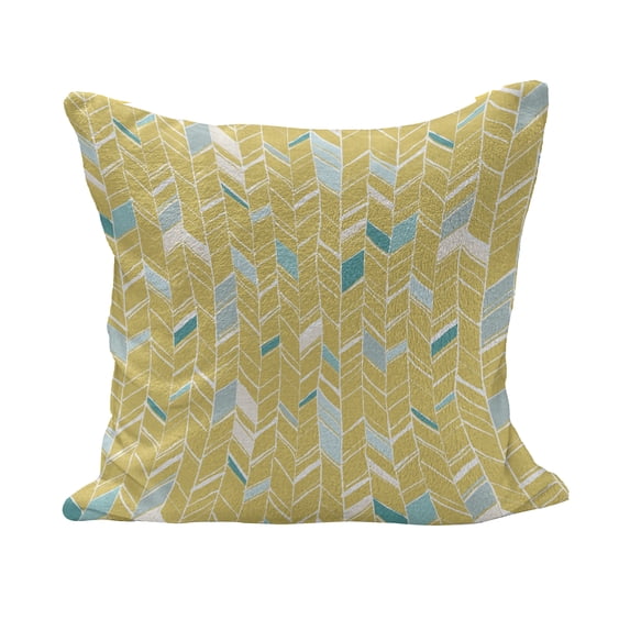 Yellow Chevron Fluffy Throw Pillow Cushion Cover, Herringbone Pattern Zig Zag Lines in Hand Drawn Doodle Art Style, Decorative Square Accent Pillow Case, 16" x 16", Pale Blue Mustard, by Ambesonne