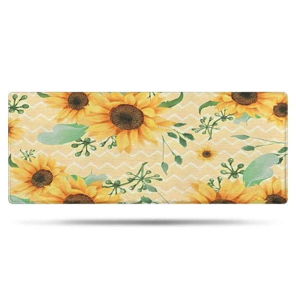 Yellow Chevron Green Leaf Sunflower Pattern Bathroom Rugs Mat,Non Slip Microfiber Bathroom Rug,Rubber Backing,Soft Bathroom Mats for Bathroom Floor,Tub and Shower,60x24in(150x60cm)
