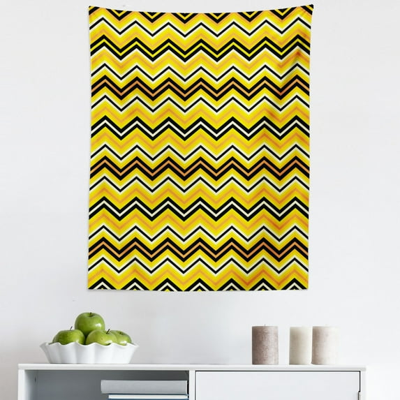 Yellow Chevron Tapestry, Horizontal Zigzag Stripes in Vibrant Colors Modern Graphic, Fabric Wall Hanging Decor for Bedroom Living Room Dorm, 5 Sizes, Yellow Orange Black, by Ambesonne