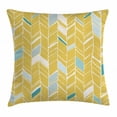 thumbnail image 1 of Yellow Chevron Throw Pillow Cushion Cover, Herringbone Pattern in Hand Drawn Doodle Art Style, Decorative Square Accent Pillow Case, 16 X 16 Inches, Earth Yellow Baby Blue Petrol Blue, by Ambesonne, 1 of 2