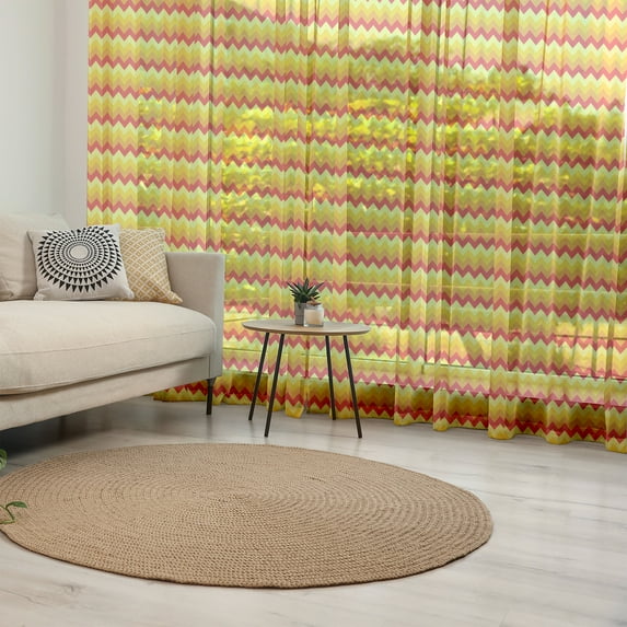 Yellow Chevron Tulle Curtains with Rod Pocket, Arrows Geometric Design in Vibrant Warm Colors Waves Classical, Sheer Drape for Wedding Party 2 Panels, 7 Sizes, Red Apricot Marigold, by Ambesonne