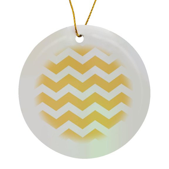 3drose, Yellow Chevron Zig Zag Pattern - Bold Mustard and White Zigzags, Circle Porcelain Ornament