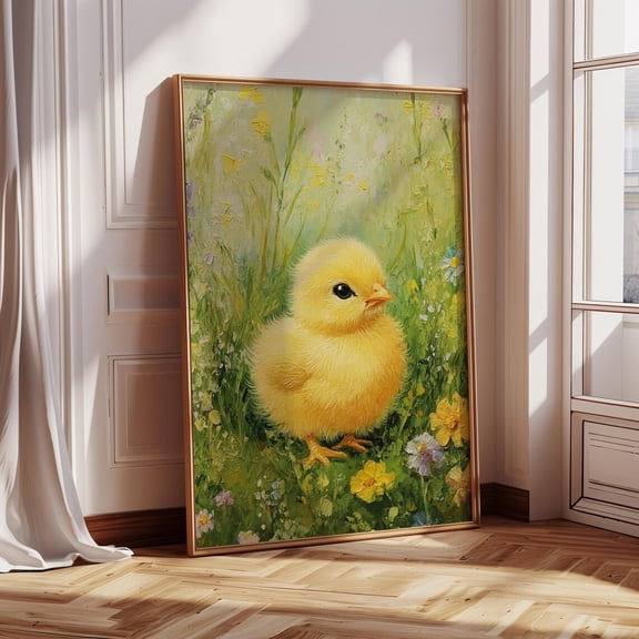 Yellow Chick Spring Poster, Rustic Farmhouse Decor Home Decor, 16x24 UNFRAMED