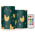 thumbnail image 1 of Yellow Chicken Flower Pattern Flameless LED Candle Set with Remote, Battery Operated Color Changing Pillar Candles, Set of 2, 1 of 7