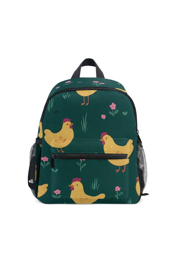 Yellow Chicken Flower Pattern Mini Backpack Cute Small Backpack with Chest Strap and Whistle Ages 3-8