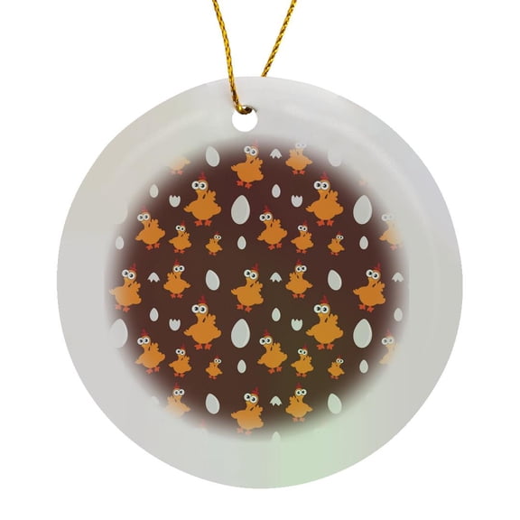 3drose, Yellow Chickens and White Egg Pattern, Circle Porcelain Ornament