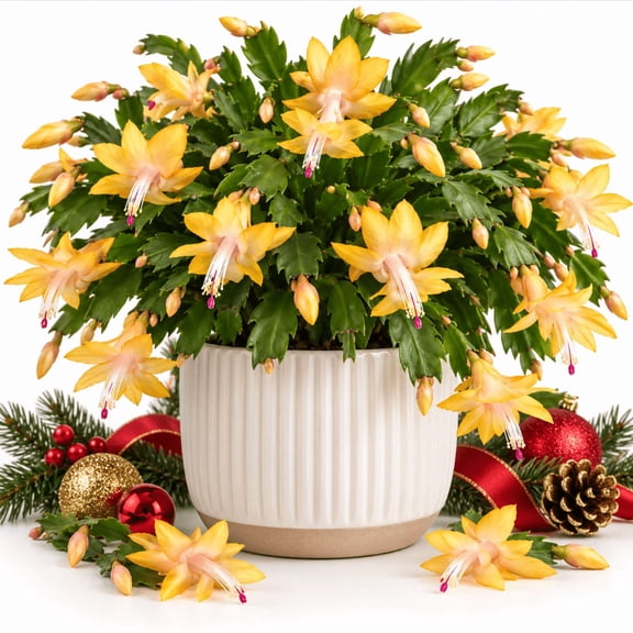 Yellow Christmas Cactus Live Plants, Holiday Cactus Plants Schlumbergera Flower Plants for Indoor Outdoor 4 to 6 Inc Tall, 2 Plants Per Pot