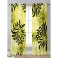 Yellow Chrysanthemum Black And White Retro Sheer Curtains For Living