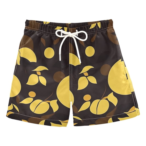 Yellow Circle with Black Leaves Boys Swim Trunks Quick Dry Boy Swim Shorts for 3-14 Years