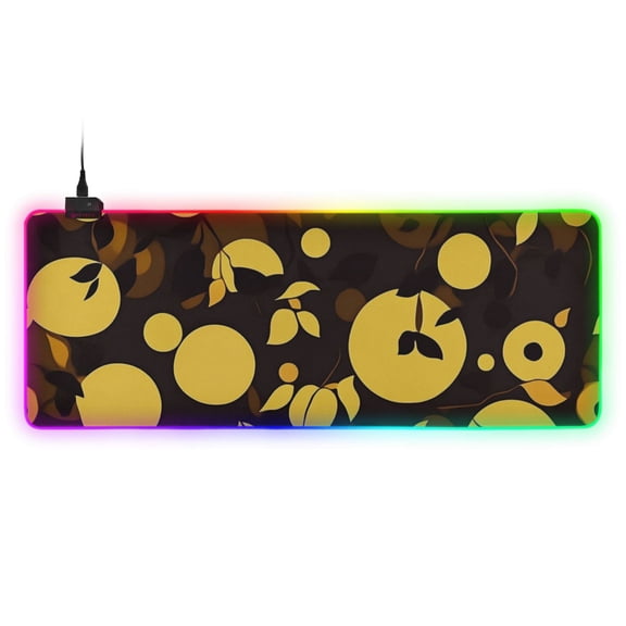 Yellow Circle with Black Leaves RGB Gaming Mouse Pad Large Keyboard Mat Rubber Base 13 Light Modes