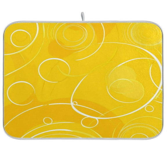 Yellow Circles and Lines Dish Drying Mat Kitchen Mats Microfiber Counter Absorbent Dish Pad Drainer Rack