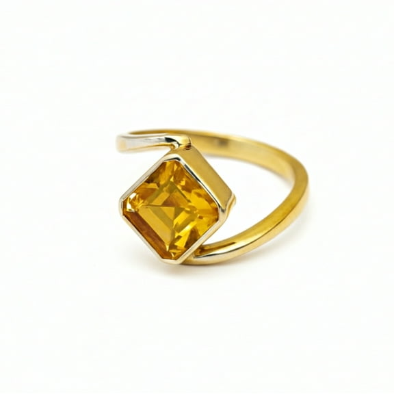 Yellow Citrine Cushion Ring, 925 Sterling Silver Ring, Promise Ring, Bypass Ring, Gift for Her