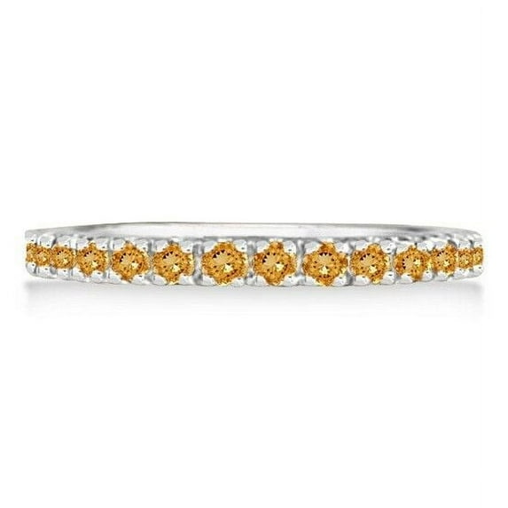 Yellow Citrine Eternity Stackable Ring Band Wedding Anniversary 925 Sterling Silver Gemstone Jewelry For Women Gift By KIRAN FINE JEWELS
