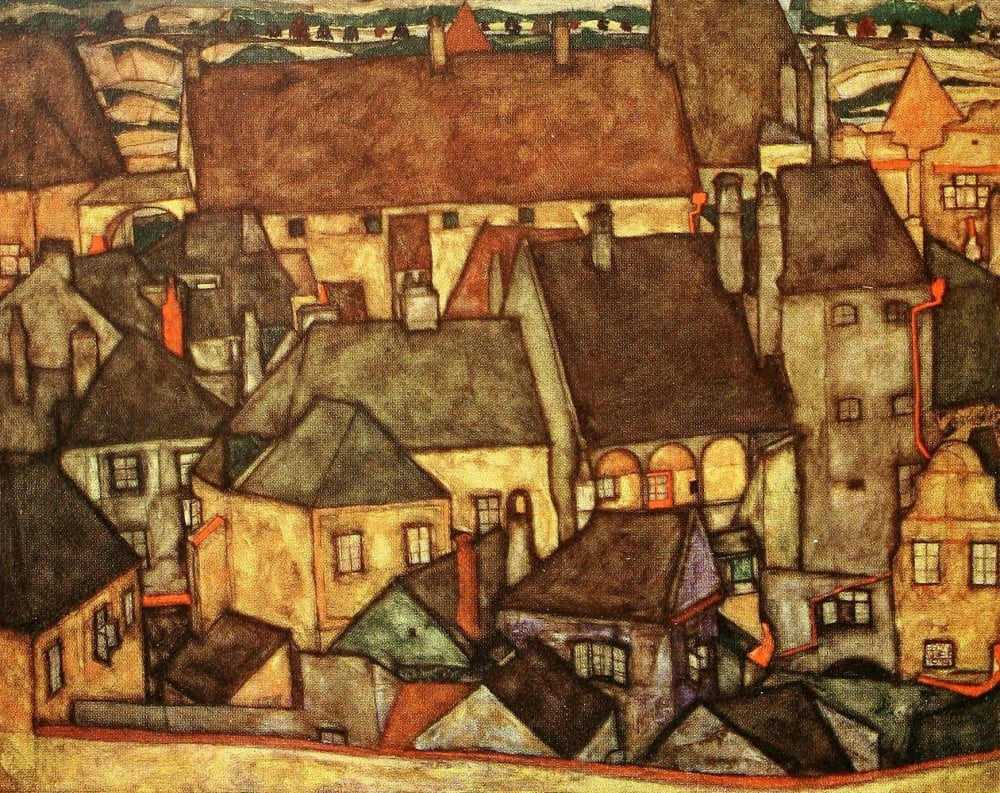 Yellow City 1914 Canvas Art - Egon Schiele (24 x 36)