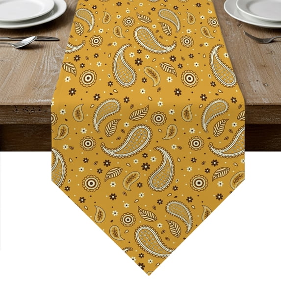 Yellow Classic Table Runner Linen Burlap Table Runner 72 Inches Long Boho Vintage Western Rustic Dresser Scarves for Kitchen Island Coffee Dining Room Party Wedding Banquet Holiday Decoration 18"x72"