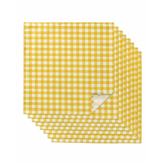Yellow Cloth Napkins Set of 8 Reusable Dinner Napkins, Country French Rustic Buffalo Plaid Modern Art Cocktail Napkin Washable Table Napkins for Wedding/Holiday Party/Baby Shower 20"x20"