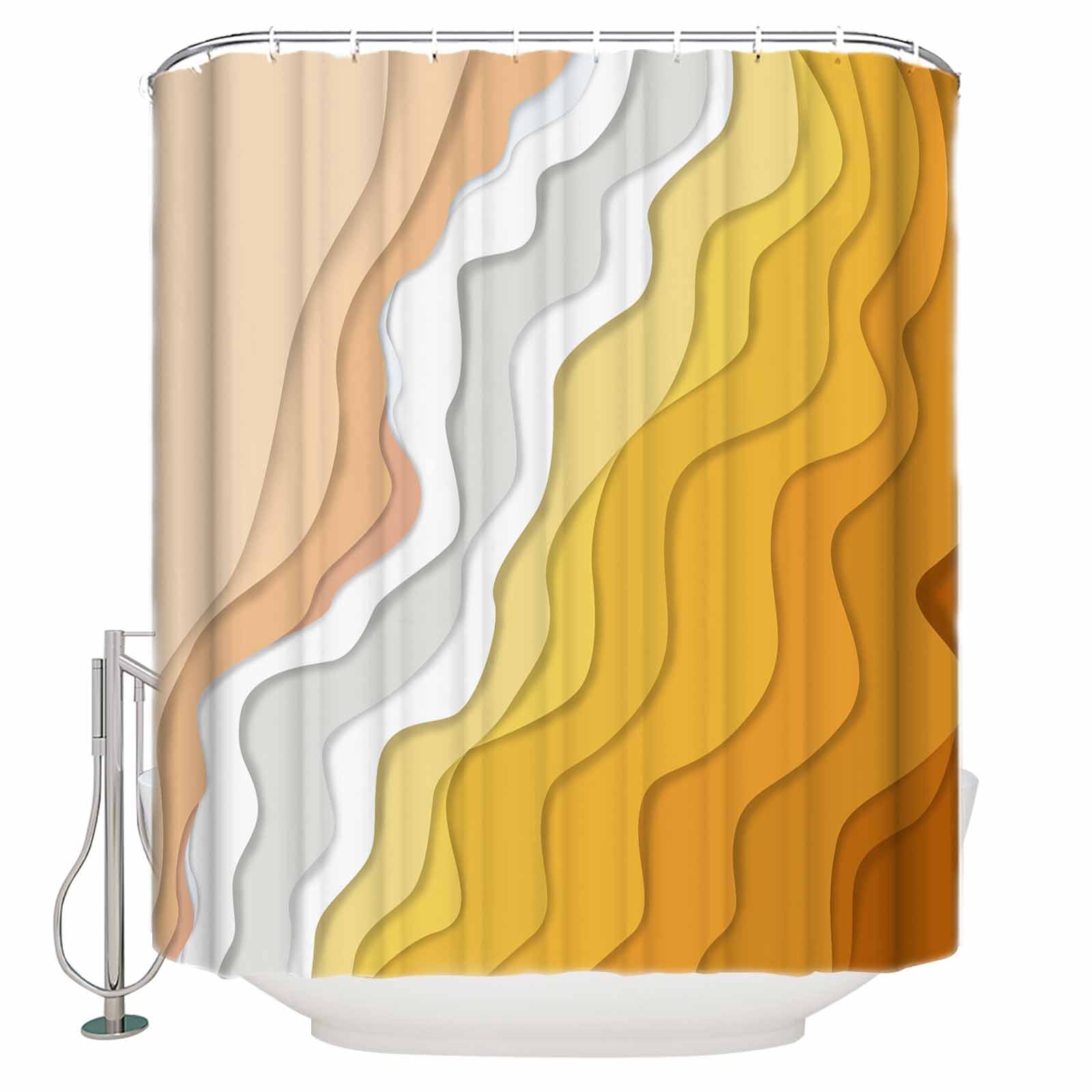 Yellow Coastal Beach Shower Curtains for Bathroom Waterproof Fabric ...