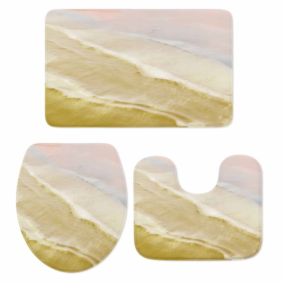 Yellow Coastal Wave Bath Mat 3 Piece Bathroom Rug Set, Summer Modern Ocean Beach Non Slip Bath Rug Contour Mat and Toilet Lid Cover, Absorbent Shower Mats Soft Bath Rugs and Mats Sets