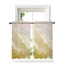 Yellow Coastal Wave Curtains 54 Inch Length, Sheer Curtains for Bedroom Living Room Window Summer Modern Ocean Beach Rod Pocket Voile Drapes Kitchen Curtains Small Half Window 42"x54" 2 Panels